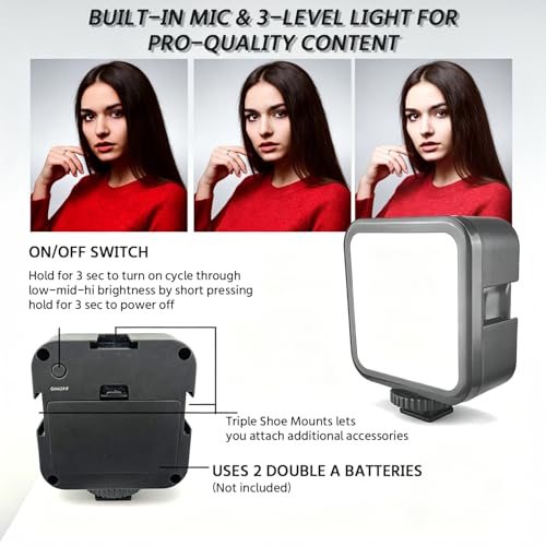 Vlogging Kit for iPhone, Android Vlogging Kit with Tripod, Mini LED Video Light, Cardioid Microphone, Phone Clip, for Video Calling, Vlogging, YouTube, Instagram, TikTok(Includes Lightning Adapter)