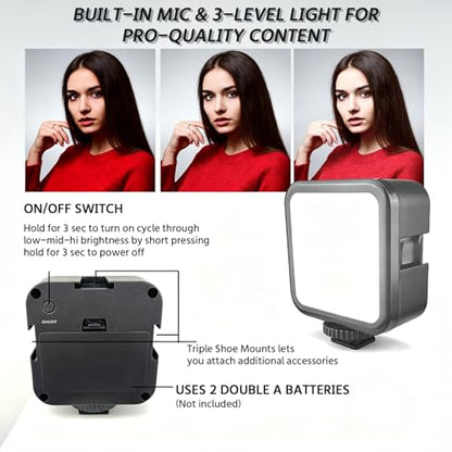 Vlogging Kit for iPhone, Android Vlogging Kit with Tripod, Mini LED Video Light, Cardioid Microphone, Phone Clip, for Video Calling, Vlogging, YouTube, Instagram, TikTok(Includes Lightning Adapter)