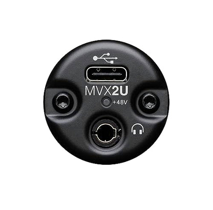 Shure MVX2U XLR-to-USB Digital Audio Interface, Headphone Jack, 60dB Gain, Zero-Latency Monitoring, 48V Phantom Power, ShurePlus App, USB-C Cable