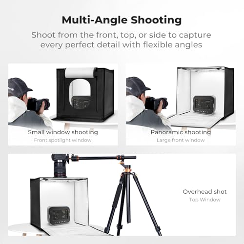 K&F CONCEPT Photo Studio Shooting Tent, 20"x20" Light Box with 160 LEDs 97+ CRI, 3000K-5600K Dimmable & 6 Backdrops, Portable Folding Lightbox for Product Photography - size: 20*20 inch