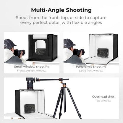 K&F CONCEPT Photo Studio Shooting Tent, 20"x20" Light Box with 160 LEDs 97+ CRI, 3000K-5600K Dimmable & 6 Backdrops, Portable Folding Lightbox for Product Photography - size: 20*20 inch