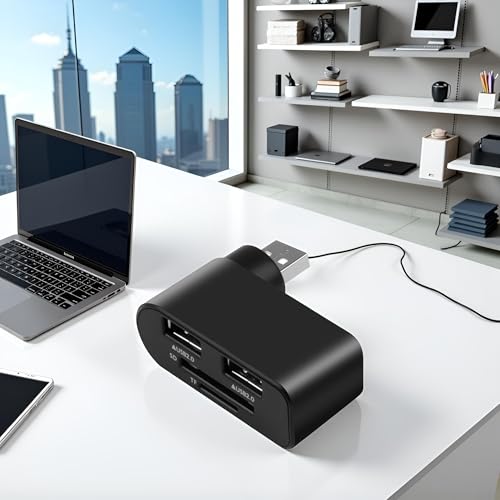 1Pc Black 4 in 1 USB 2.0 Hub Docking Station 1 USB2.0 480Mbps 180 Degrees Rotatable Splitter Card Fast Reader for Laptop Notebook USB Hub Adapter Computer Accessories and Peripherals