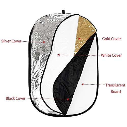 40"x60"/100x150cm Photo Video Studio Multi Collapsible Disc Lighting Reflector 5 Colors in 1 Set Translucent, Silver, Gold, White, and Black for Studio or Any Photography Situation