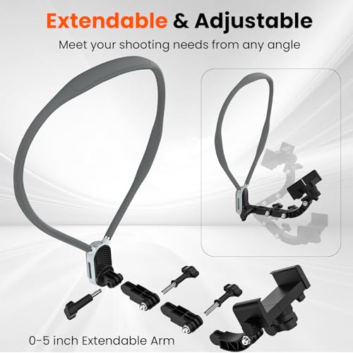 Neck Mount for Phone and Action Camera, Extended-Length Hands Free POV/Vlog Chest Camera Phone Holder for Recording, Compatible with iPhone, Andriod, Gopro, Action Camera, with Stable Back Strap