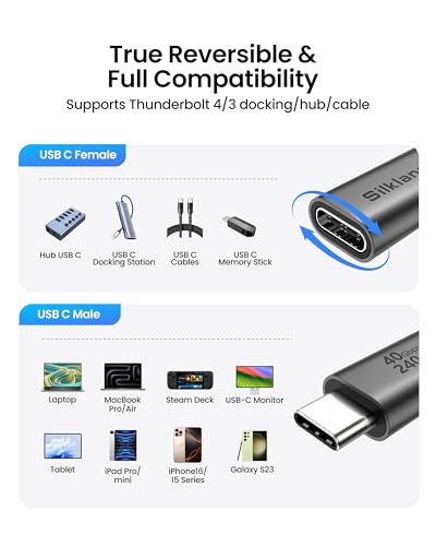 Silkland USB C Extension Cable 40Gbps, [240W Charging/8K/4K@240Hz] USB C Extender 5ft, Braided USB4 Extension Male to Female for Thunderbolt 4/USBC Hub/iPhone16/MacBook/iPad/Pixel/Dell XPS - size: 5 Feet