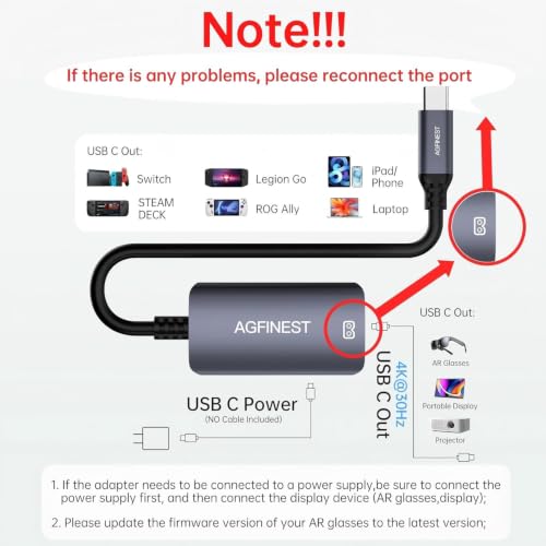 USB C to AR Glasses with Charging Adapter Enables Multi-Screen Enhanced 3D 4K@60Hz PD 100W Compatible for iPhone 15/16 Viture/Rokid/Xreal AR Glasses (USB2.0+ USB C) - style: USB2.0+ USB C