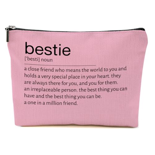 Bestie Definition Makeup Bag for Women, Positive Affirmation Cosmetic Bag Travel Organizer, Pink Makeup Pouch Toiletry Accessories, Birthday Christmas Gifts for Women Friend Besite - color: Multicolor 1430