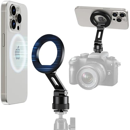 elitehood Magnetic Magsafe Tripod Phone Mount Holder, Foldable Phone Holder for Tripod Attachment with 1/4” Screw & Cold Shoe, All Aluminum iPhone Mount Adapter for Recording Shooting Vlogging - style: Cold Shoe Base