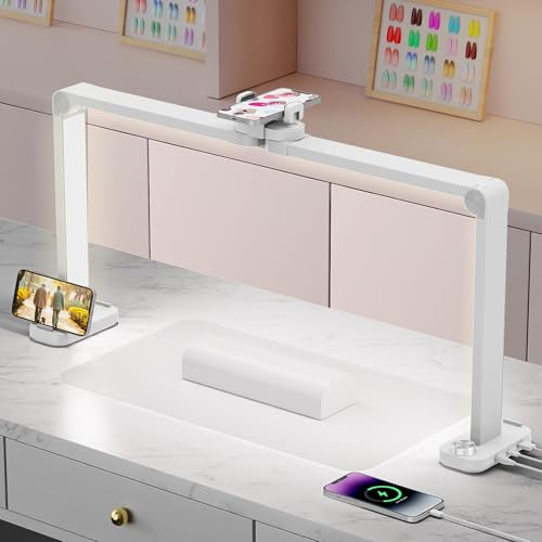 iVict Nail Desk Lamp, 34" Nails Tech Light with Phone Stand, 0-100% Adjustable Brightness, 3000K-6000K Color Temperature Led Desk lamp for Nail, Tattoos, Eyebrows, Beauty - style: White Nails Tech Light