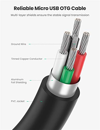 UGREEN Micro USB 2.0 OTG Cable On The Go Adapter Male Micro USB to Female USB Compatible with Samsung Phone S7 S6 Edge S4 S3 LG G4 Controller Android Windows Smartphone Tablets 4 Inch Black - color: Black
