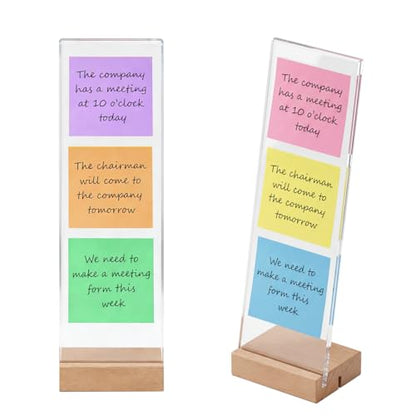 2-Pack Monitor Memo Board & Sticky Note Holder, Freestanding Acrylic Computer Desk Accessories with Wood Base, Zero Adhesive Screen Note Board for Office Organization Decor