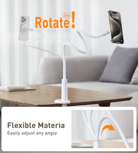 Magnetic Gooseneck Phone Holder Mount for iPhone 17/16/15/14/13/12 - Magnetic Stand Tabletop Clamp 360°Rotation Adjustable for Office/Home Compatible with iPhone 17 16 15 14 13 12 Mini Plus Pro Max - style: Mount + White