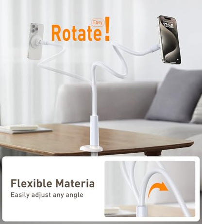 Magnetic Gooseneck Phone Holder Mount for iPhone 17/16/15/14/13/12 - Magnetic Stand Tabletop Clamp 360°Rotation Adjustable for Office/Home Compatible with iPhone 17 16 15 14 13 12 Mini Plus Pro Max - style: Mount + White