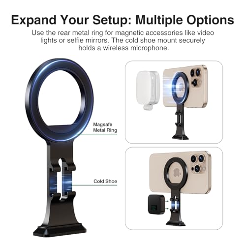 elitehood Aluminum Magsafe Tripod Phone Mount, Compact Phone Holder for Tripod with Arca Swiss Quick Release Plate & 1/4" Screw Adapter, Magnetic iPhone Mount Accessories Fit iPhone 16 15 14 13 Series - style: 1/4“ Screw Port