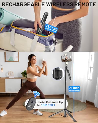 Yeaki Vlogging Kit for iPhone/Android, 71" Selfie Stick Tripod for iPhone with Light, Wireless Remote & Microphone, Adjustable Phone Tripod for TikTok/YouTube Starter Content Creator Essentials Kit - size: Tripod with Small Ring Light & Mic