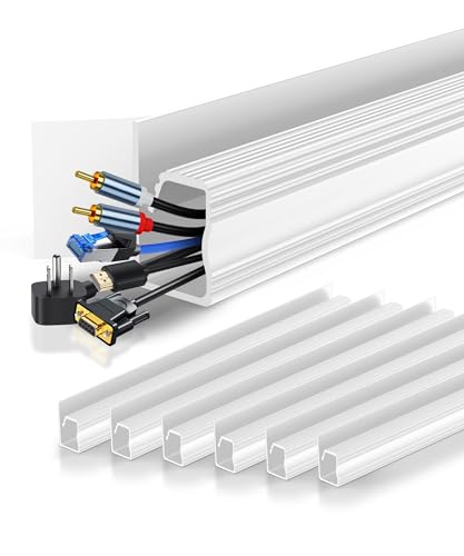 6 Pack Cable Management Under Desk, Open J Channel Raceway, Cord Organizer Tray for Desk, No-Drill Cable Hider for Desk & Wall, Wire Management Kit, Flame-Retardant PVC, 94.5" Total, White - color: White