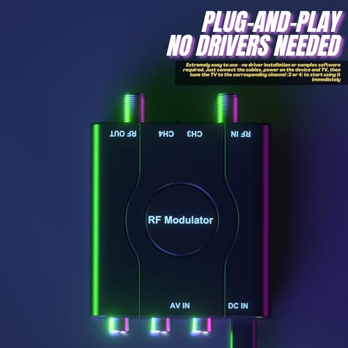RCA to Coaxial Adapter, RF Coaxial Modulator, CVBS RF Adapter, VHF Converter, Channel 3/4 Switch for Game & Video Hub, DVD, VCR Player, PS2 PS3 PS4