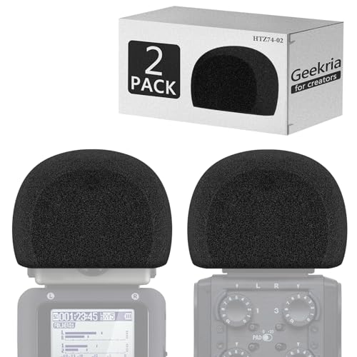 Geekria for Creators Foam Windscreen Compatible with Zoom H5, H6 Handy Recorder, Mic Wind Cover, Sponge Foam Filter, Portable Digital Recorder (Black / 2 Pack) - size: H5/H6