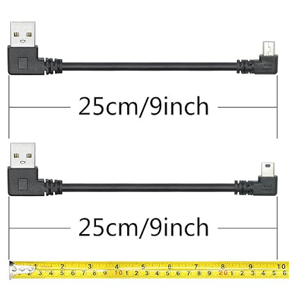 Short Mini USB Charging Cable 9inch, Left & Right Angle Mini USB Male to USB 2.0 Type A Male Data Sync and Charge Cable, for Dash Cam, DigitalCamera, Hard Drive, MP3 Player, Phone (2Pcs) - style: 1Pair Mini USB - Left & Right Angle