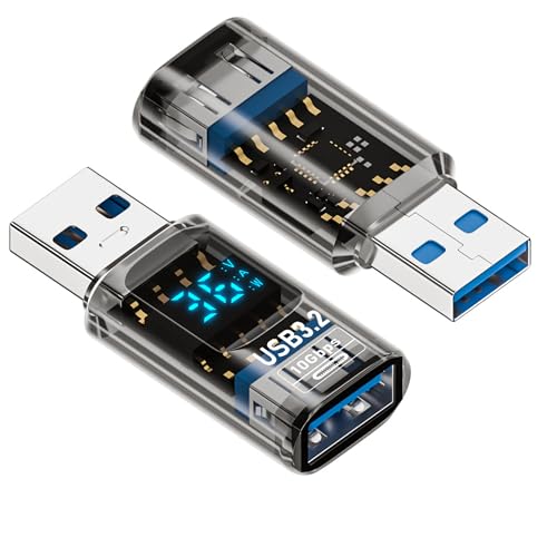 USB to USB3.2 Adapter,10Gbps Converter with LED Voltage Display (2Pack) | 10Gbps high-speed data transfer,LED screen displays real-time voltage/current. Supports fast charging,Plug & Play