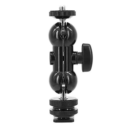 Ball Head Shoe Mount 1/4" Hot Shoe Mount Double Ballhead 1/4" Tripod Screw Multi-Function for LCD Monitors,Led Light,Microphone