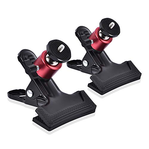 UTEBIT Tripod Camera Clip Clamp, with 360° Swivel Mini Ball Head, Black&Red | 2 Pack Clip Camera Mount Photography Accessories with 1/4'' Screw, Black Spring Clamp for DSLR Video Photoshoot Studio - color: Black + Red, size: 2 Pack