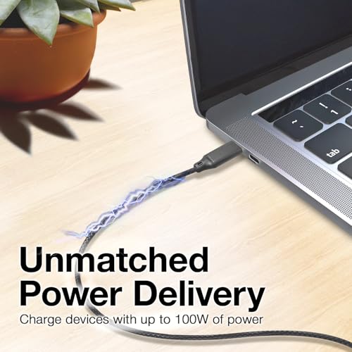 BoxWave Cable Compatible with hohem iSteady X3 SE - DirectSync PD Cable (10ft) - USB-C to USB-C (100W), Long Type C Braided Nylon Alloy Fast Charge - Jet Black