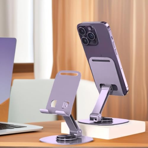 Adjustable Phone Stand for Desk 360 Rotating Foldable Cell Phone Holder Desktop Portable Cellphone Stand, Office Desk Accessories Compatible for iPhone 16 15 14 13 Pro Max, Smartphones, iPad (Purple)