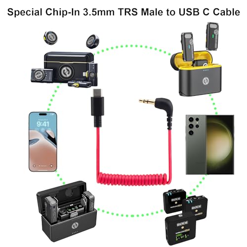 for Rode Wireless GO 2 / ME/Pro USB C to 3.5mm TRS Microphone Adapter Mic Cable, for Hollyland Lark M1 / M2 / MAX / 150 / M1 / MAX Duo DAC Coiled Cable for Android iPhone 15 - color: 3.5MM to USB C