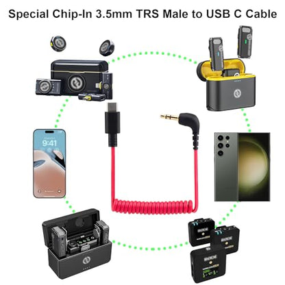 for Rode Wireless GO 2 / ME/Pro USB C to 3.5mm TRS Microphone Adapter Mic Cable, for Hollyland Lark M1 / M2 / MAX / 150 / M1 / MAX Duo DAC Coiled Cable for Android iPhone 15 - color: 3.5MM to USB C