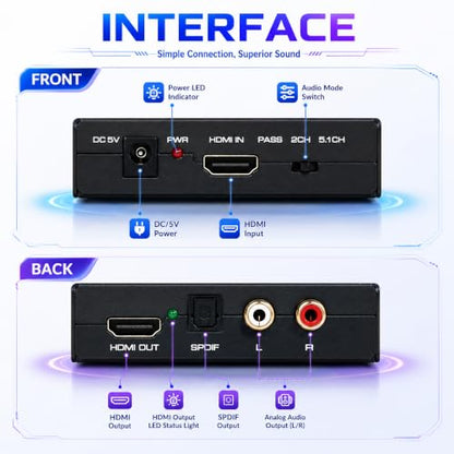 J-Tech Digital Premium Quality 4k HDMI to HDMI + Audio (SPDIF + RCA Stereo) Audio Extractor Converter (JTDAT5CH) - size: 4K 30 Hz