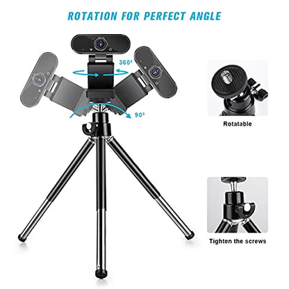 Mini Tripod for Webcam and Phone, Metal Extendable Webcam Stand with Phone Holder, Tripod for Webcam - color: Black