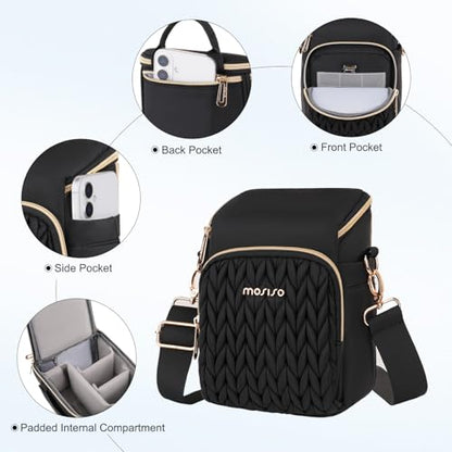 MOSISO Camera Bag, Small Dual Access Crossbody Shoulder Bag for Mirrorless/Digital Cameras, Wheat Ear Quilted Padded Camera Case with Rain Cover, Photography Purse for Canon/Nikon/Sony, Black