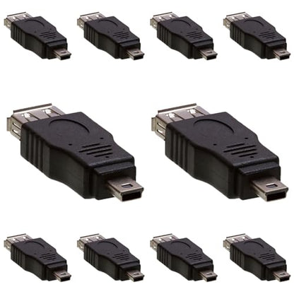 Cmple - Mini USB to USB Adapter Standard 2.0 A Female Jack to Mini B Male Plug OTG Connector Converter for Digital Cameras Tablets Dash Cams Transfer Photos to Computer - 10 Pack - size: 10 Pack, style: USB 2.0 A Female to Mini B 5-Pin Male