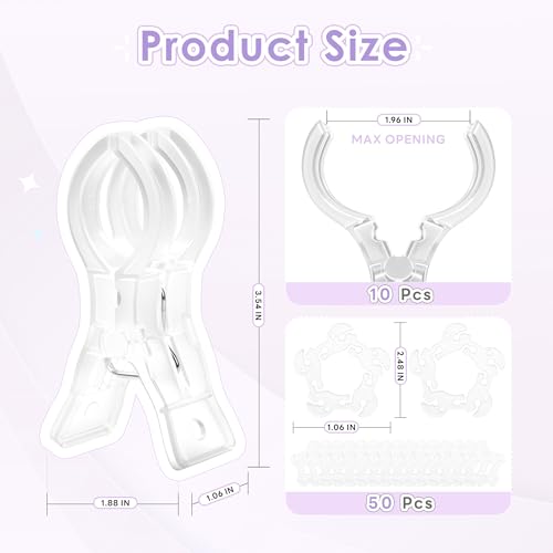 RELBRO Spring Clamps, 10 Pcs 3.5 Inch Clear Plastic Clips with 50 Pcs Balloon Clips for Balloon Arch Backdrop Craft Decoration Projects