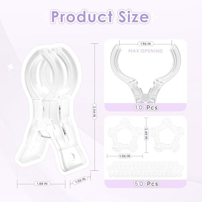 RELBRO Spring Clamps, 10 Pcs 3.5 Inch Clear Plastic Clips with 50 Pcs Balloon Clips for Balloon Arch Backdrop Craft Decoration Projects