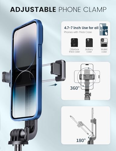 ANXRE Selfie Stick Tripod with Fill Light and Stable Base, Extendable Phone Tripod with Detachable Wireless Remote, 50" Travel Stand for Cell Phone Film & Vlog Compatible with iPhone Android Gopro - size: 50"-Light