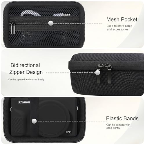 Elonbo Camera Case for Canon PowerShot G7X Mark III Digital Camera, G7X Mark III Hard Carrying Case + Soft Silicone Cover with Removable Lens Cover, Black - color: Black