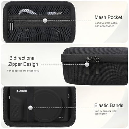 Elonbo Camera Case for Canon PowerShot G7X Mark III Digital Camera, G7X Mark III Hard Carrying Case + Soft Silicone Cover with Removable Lens Cover, Black - color: Black