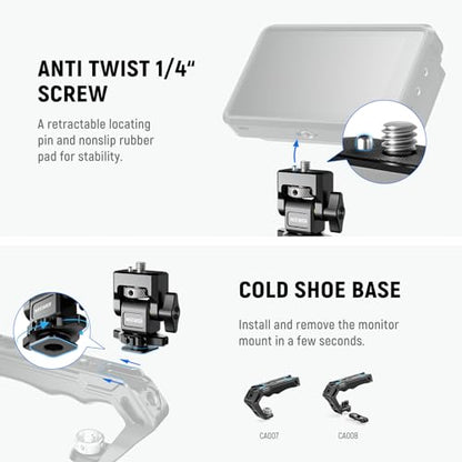 NEEWER Camera Monitor Mount with Cold Shoe, Anti Twist 1/4" Screw for 5" & 7" Field Monitor Compatible with Atomos Ninja V, 360° Swivel & Adjustable 180° Tilt Damping, Compatible with SmallRig, MA006 - style: MA006(1-Pack)