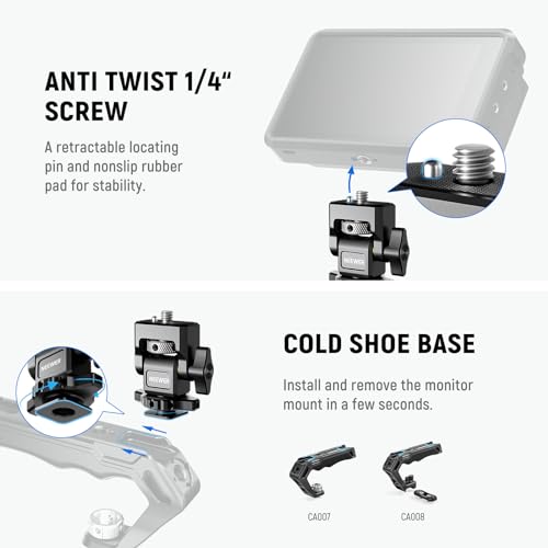 NEEWER Camera Monitor Mount with Cold Shoe, Anti Twist 1/4" Screw for 5" & 7" Field Monitor Compatible with Atomos Ninja V, 360° Swivel & Adjustable 180° Tilt Damping, Compatible with SmallRig, MA006 - style: MA006(1-Pack)