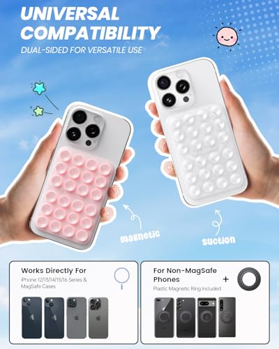 Klearlook 2Pack Magnetic Suction Phone Mount for MagSafe Case, Sticky Phone Grip Holder for iPhone, Removable Hands-Free Selfie/Video for TikTok Influencers, Women Girl Gift, Light Pink & Transparent - color: Light Pink & Transparent