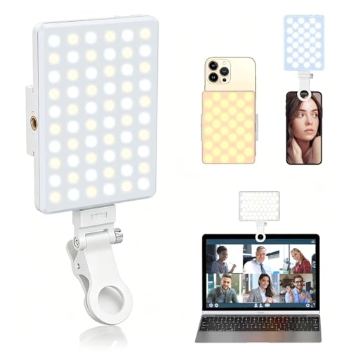 Selfie Light, Phone Light with Front & Back Clip, 60 LED Portable Light with 3 Modes, 5000mAh Rechargeable Video Light for Phone, iPhone, IPad, Laptop, TikTok, Makeup, Lighting Monolights(White) - color: White