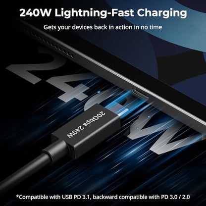 SMALLRIG USB-C Male to Female Data Cable (7.9 inch), 240W Fast Charging / 20Gbps Data Transfer, for Camera Cages & L-Shaped Plates, USB 3.2 Gen 2x2-5078 - style: Male to Female（Straight）