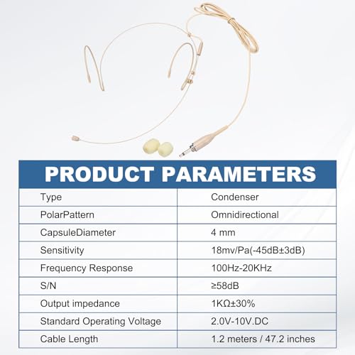MECCANIXITY Ear Hook Headset Microphone, Double Over Ear Set Hanging Omnidirectional Wired Audio Condenser Microphone Headset with 3.5mm Thread Screw Plug 3.9ft Cable, Beige - color: Beige, style: 3.5mm Thread Screw Plug