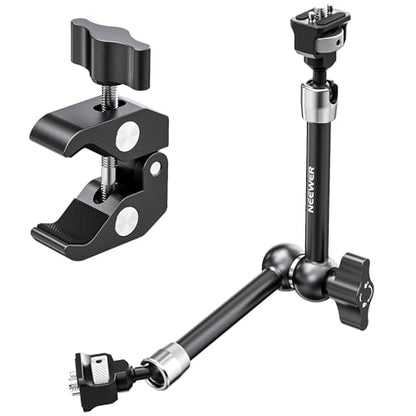 Neewer 11" Articulating Magic Arm Clamp Mount with Super Clamp, Camera Monitor Mount with 1/4" 3/8" ARRI Locating Pins & Holes for DSLR Action Camera Video Light Compatible with SmallRig Cage, ST16C - style: ST16C w/Clamp