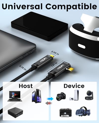 GeoHN.G USB C Fiber Optic Cable Right Angle 33FT, 10Gbps Active Optical USB 3.2 Gen2 Cable with German SiliconLine Chip, Long Distance for Machine Vision, Logitech 4K Camera, VR/AR, Video Conference - size: 33FT (Right Angle)