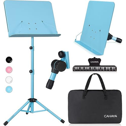 CAHAYA Sheet Music Stand & Tabletop Music Stand Solid Back with Carrying Bag for Books Notes Laptop Tablet Blue CY0194-3 - color: Blue, size: Standard Version