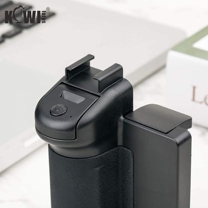 KIWIFOTOS Phone Camera Grip with Remote Shutter Cold Shoe Mount | Fits 2.3-3.3" phones inch. for iPhone 17 16 15 Pro S26 S25, vlog & selfie. Cold shoe for mic/light. 1/4" tripod thread. - color: Phone Camera Grip