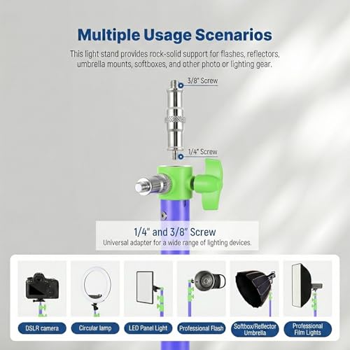 SH Light Stand Photography, 9.1ft/280cm Air Cushioned Studio Light Stand, Heavy Duty Metal Photo Video Tripod Stand with 1/4" to 3/8" Screw for Strobe, Camera, Ring Light, Softbox, Max Load 22lb/10kg - color: Green